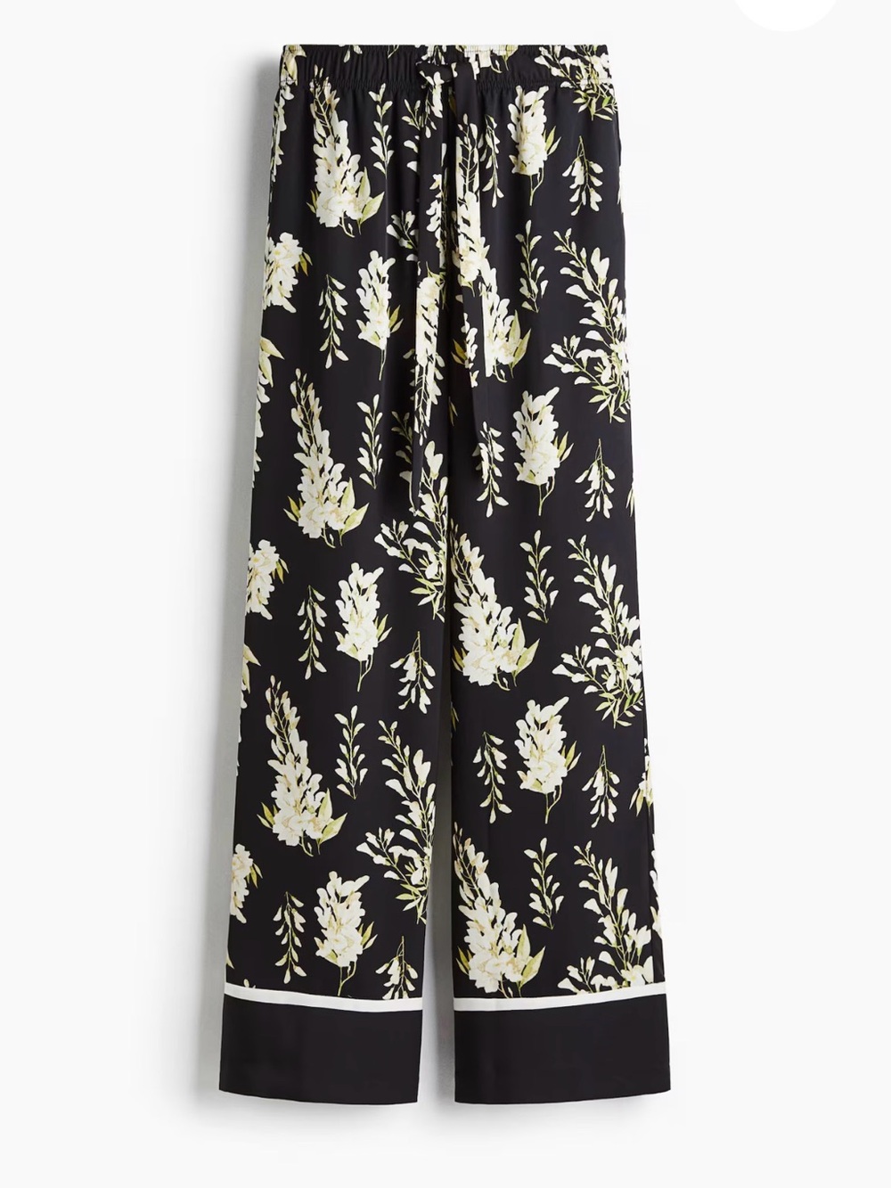 H&M Black Wide-Leg Pants with Cream Floral Print